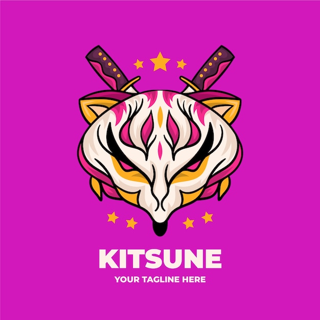 Vecteur gratuit modèle de logo kitsune dessiné à la main