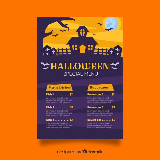 Modèle de menu d&#39;Halloween avec un design plat