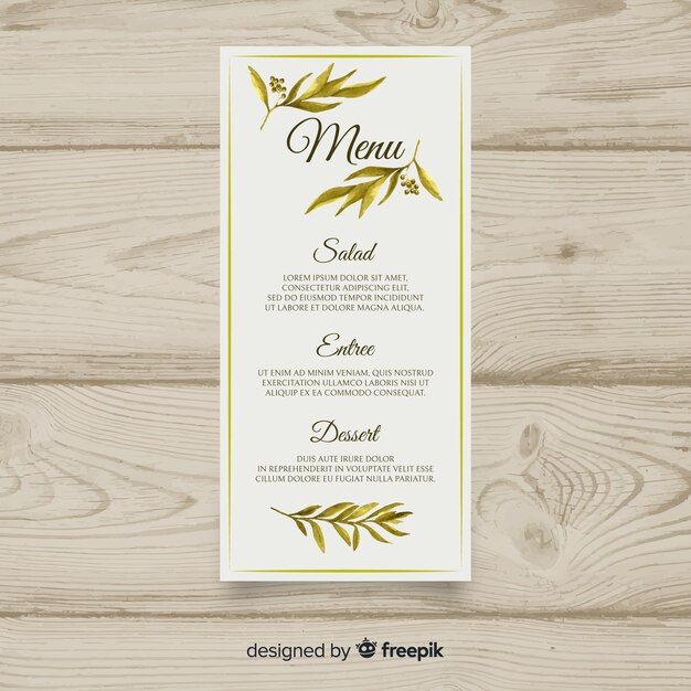 Modèle de menu de mariage