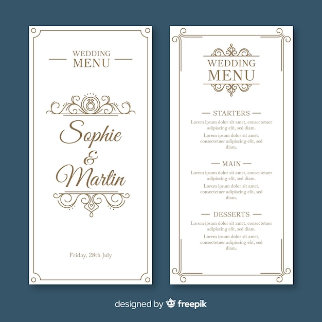 Vecteur gratuit modèle de menu de mariage