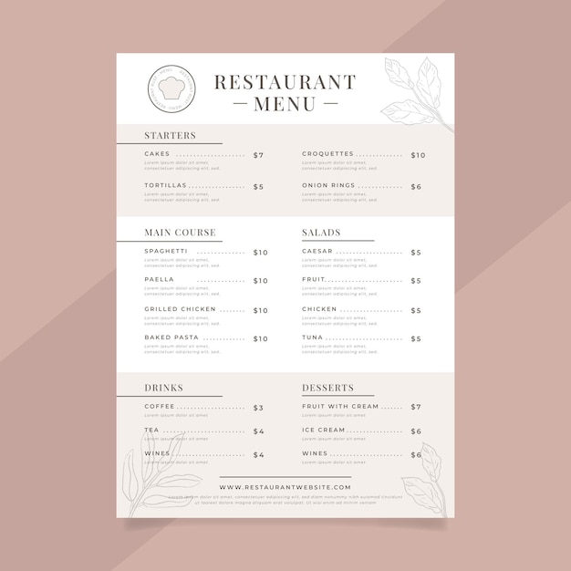 Modèle de menu de restaurant rustique