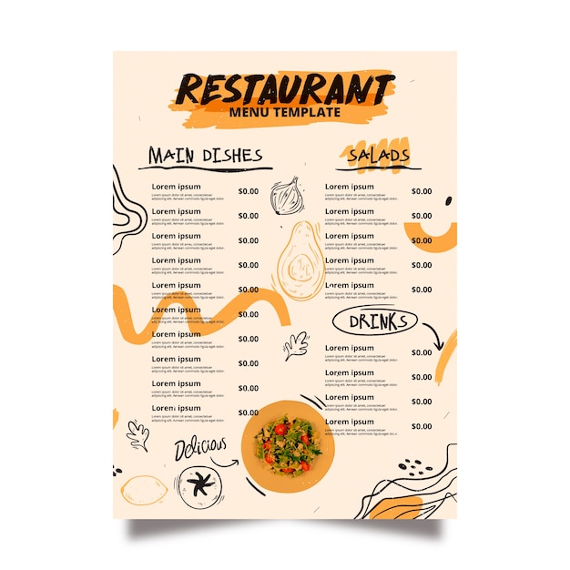 Vecteur gratuit modèle de menu de restaurant traditionnel