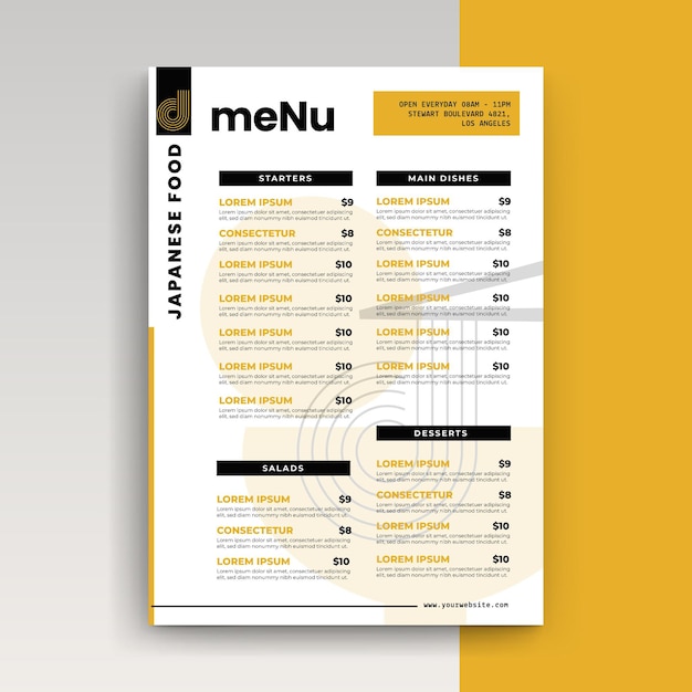 Modèle de menu de restaurant