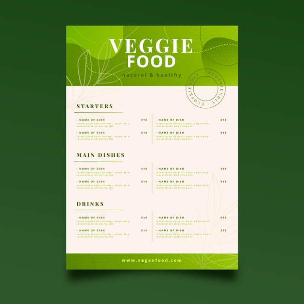 Vecteur gratuit modèle de menu végétarien dégradé