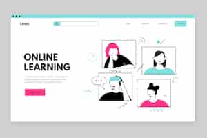 Vecteur gratuit modèle de page d'accueil d'apprentissage en ligne linéaire plat