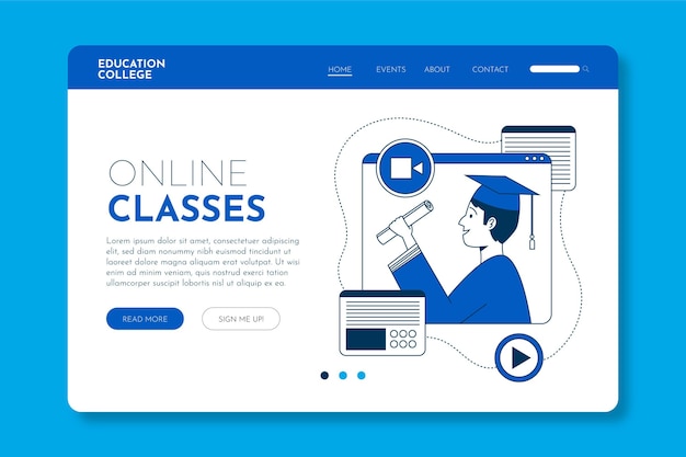 Vecteur gratuit modèle de page de destination d'apprentissage en ligne linéaire plat