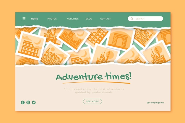 Vecteur gratuit modèle de page de destination d'aventure