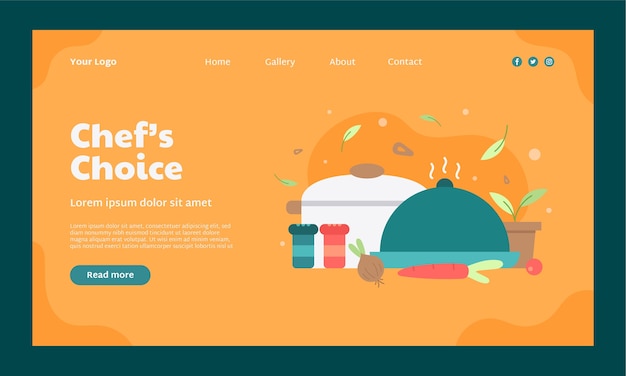 Vecteur gratuit modèle de page de destination de chef plat