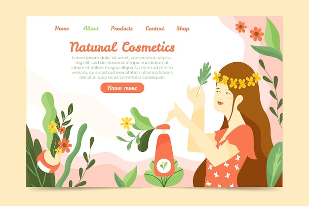 Modèle de page de destination de cosmétiques nature