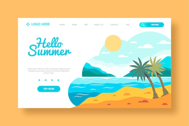 Vecteur gratuit modèle de page de destination d'été plat