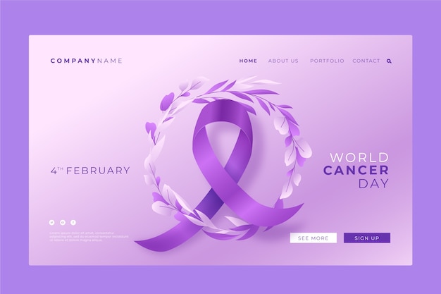 Vecteur gratuit modèle de page de destination de la journée mondiale du cancer en dégradé