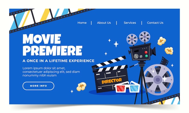 Vecteur gratuit modèle de page de destination plate pour l'événement de première de film