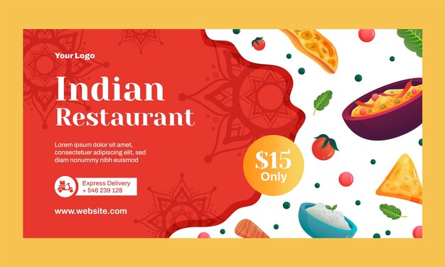 Modèle de promotion de médias sociaux de restaurant indien dégradé