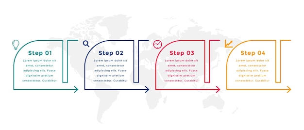 Vecteur gratuit modèle de quatre étapes d'infographie de style de ligne