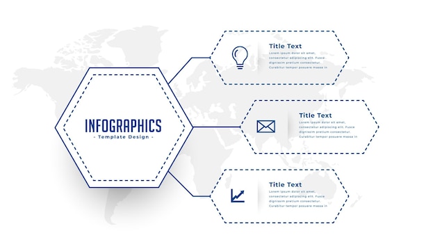 Vecteur gratuit modèle de tableau de réussite d'infographie en 3 étapes avec conception de carte du monde