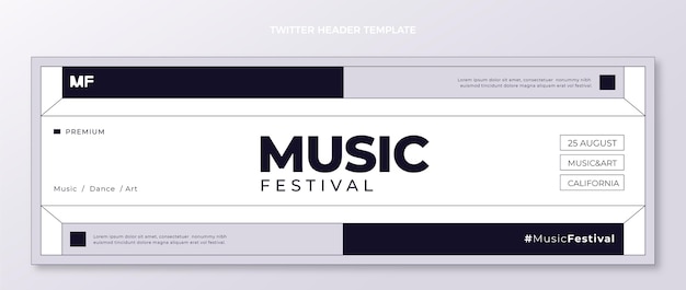 Modèle d'en-tête twitter musique design plat