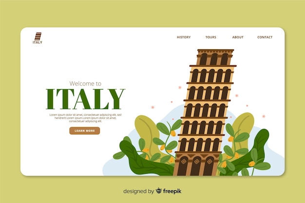 Vecteur gratuit modèle web de page de renvoi corporative pour une agence de voyagiste en italie