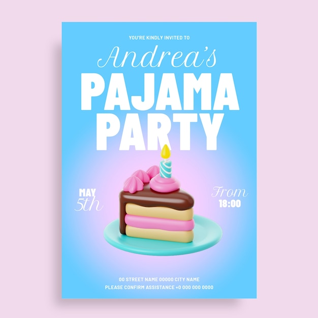 Moderne modèle d'invitation à une fête en pyjama 3D