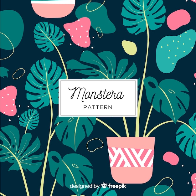 Vecteur gratuit motif feuilles monstera plat