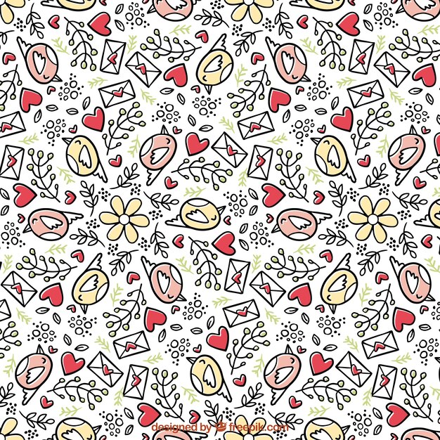 Motif mignon avec des oiseaux et des enveloppes pour Saint Valentin