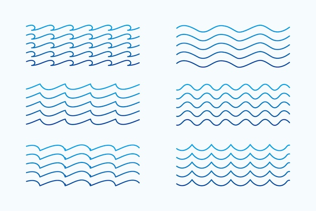 Motifs de vagues de la mer définis dans les styles de ligne