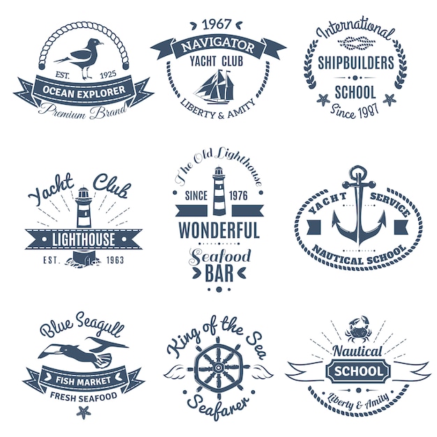 Vecteur gratuit nautique marine labels et logos set