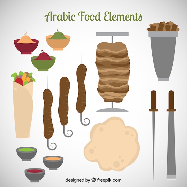 Vecteur gratuit nourriture arabe et outils de cuisine