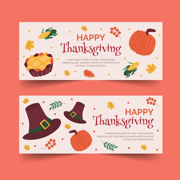 Vecteur gratuit pack de bannières pour thanksgiving design plat