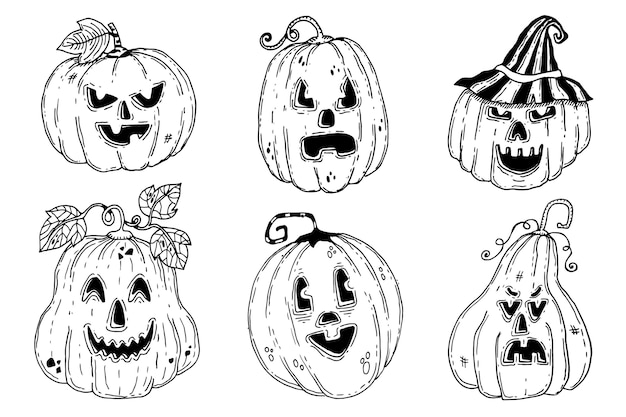 Pack de citrouilles d'halloween dessinés à la main