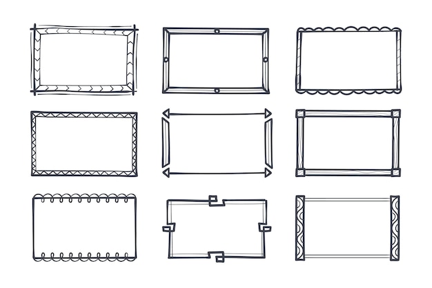 Vecteur gratuit pack dessiné à la main cadre doodle