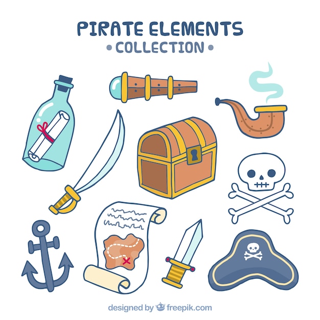 Pack d&#39;éléments pirates dessinés à la main