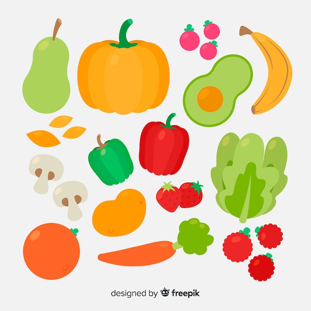 Vecteur gratuit pack de fruits et légumes plats colorés