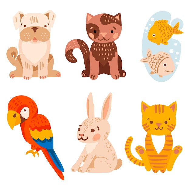 Vecteur gratuit pack d'illustration de différents animaux de compagnie