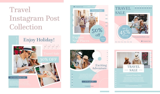 Vecteur gratuit pack de post instagram de voyage design plat