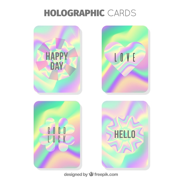 Vecteur gratuit pack de quatre cartes holographiques