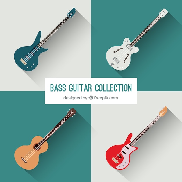 Vecteur gratuit pack de quatre guitare basse en plat