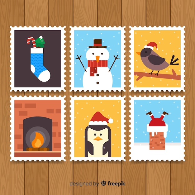 Vecteur gratuit pack de timbres de noël