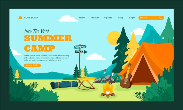 Vecteur gratuit page de destination du camping aventure