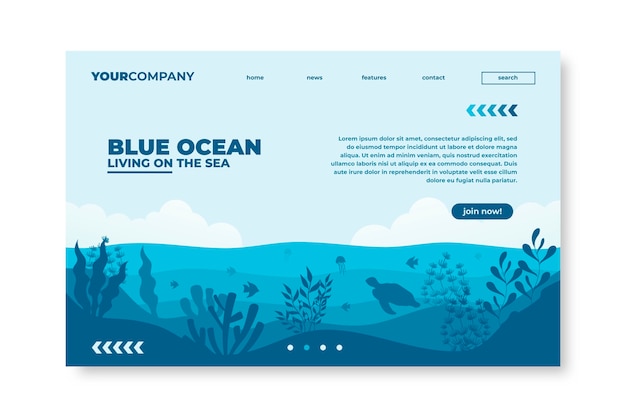 Vecteur gratuit page de destination du restaurant blue ocean