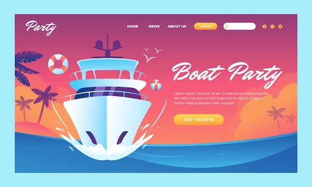 Vecteur gratuit page de destination de la fête du bateau dégradé