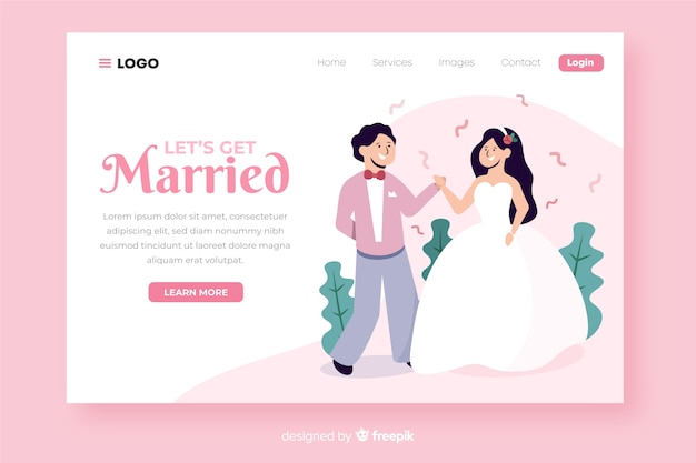 Vecteur gratuit page de destination de mariage mignon illustré