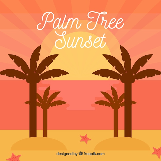 Vecteur gratuit palm tree sunset background