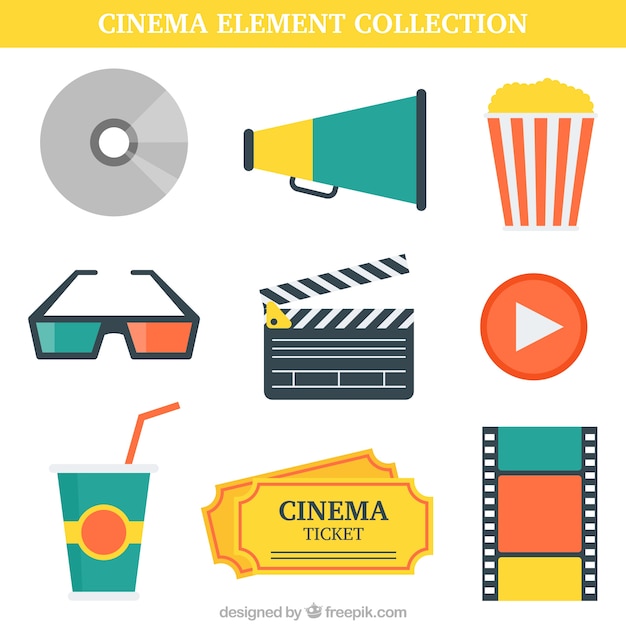 Vecteur gratuit paquet d'éléments de films en design plat