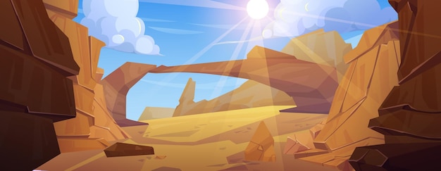 Vecteur gratuit paysage désertique avec vecteur de dessin animé de roche de canyon