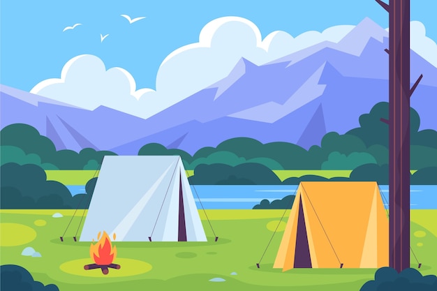 Vecteur gratuit paysage de zone de camping design plat