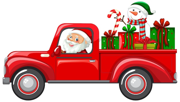 Père Noël conduisant sa voiture pour livrer des cadeaux de Noël