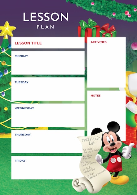 Le plan de leçon de Noël de Mickey Mouse