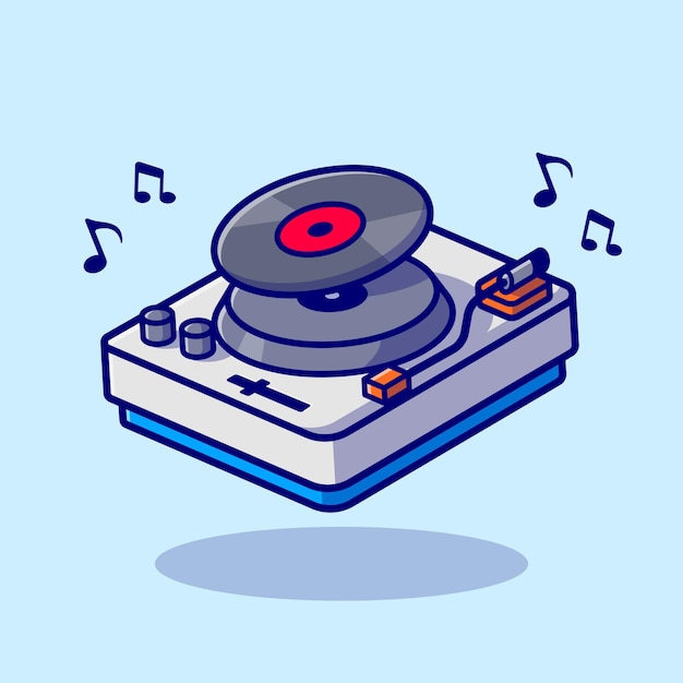 Vecteur gratuit platine musique avec vinyle cartoon vector icon illustration. concept d'icône de musique technologie isolé vecteur premium. style de dessin animé plat