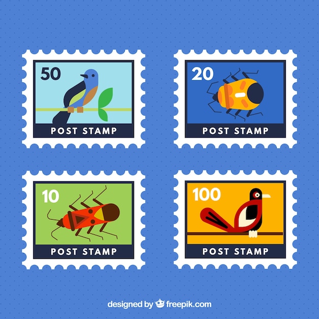 Vecteur gratuit plusieurs timbres pour animaux dans un design plat