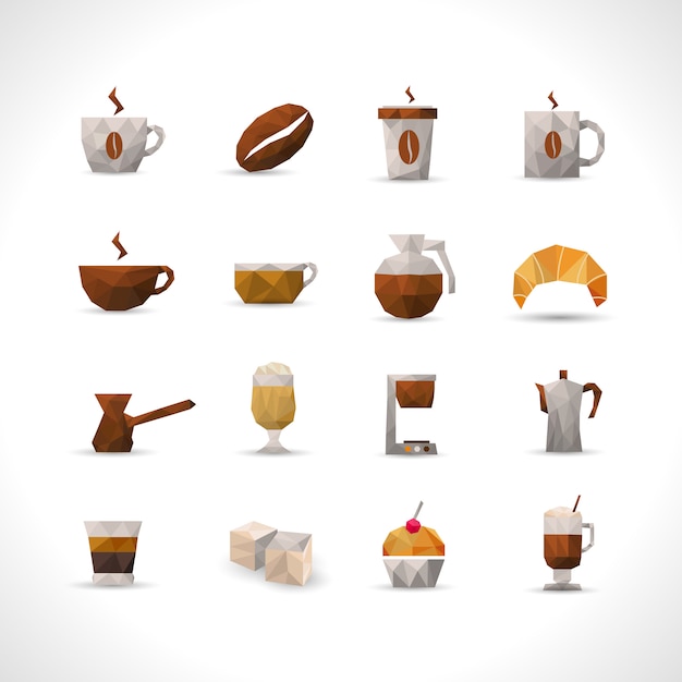 Vecteur gratuit polygonal coffee icons set